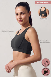 Zelocity Medium Impact Quick Dry Sports Bra - Black Beauty — thumbnail 7